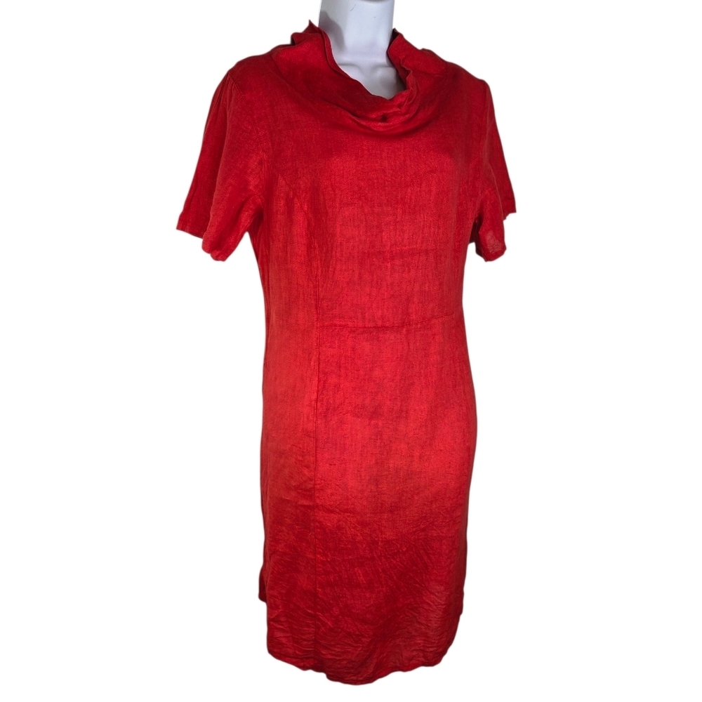 Martina Innocenti Red Linen Mock Neck Dress Lagenlook